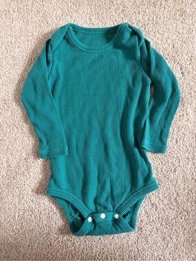 Loulou Lollipop- Long-Sleeve Teal Waffle Baby Bodysuit